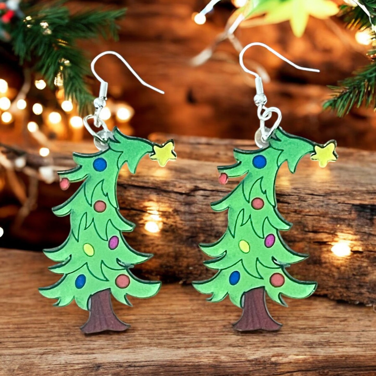 Grinch-Inspired Whimsical Christmas Tree Earrings