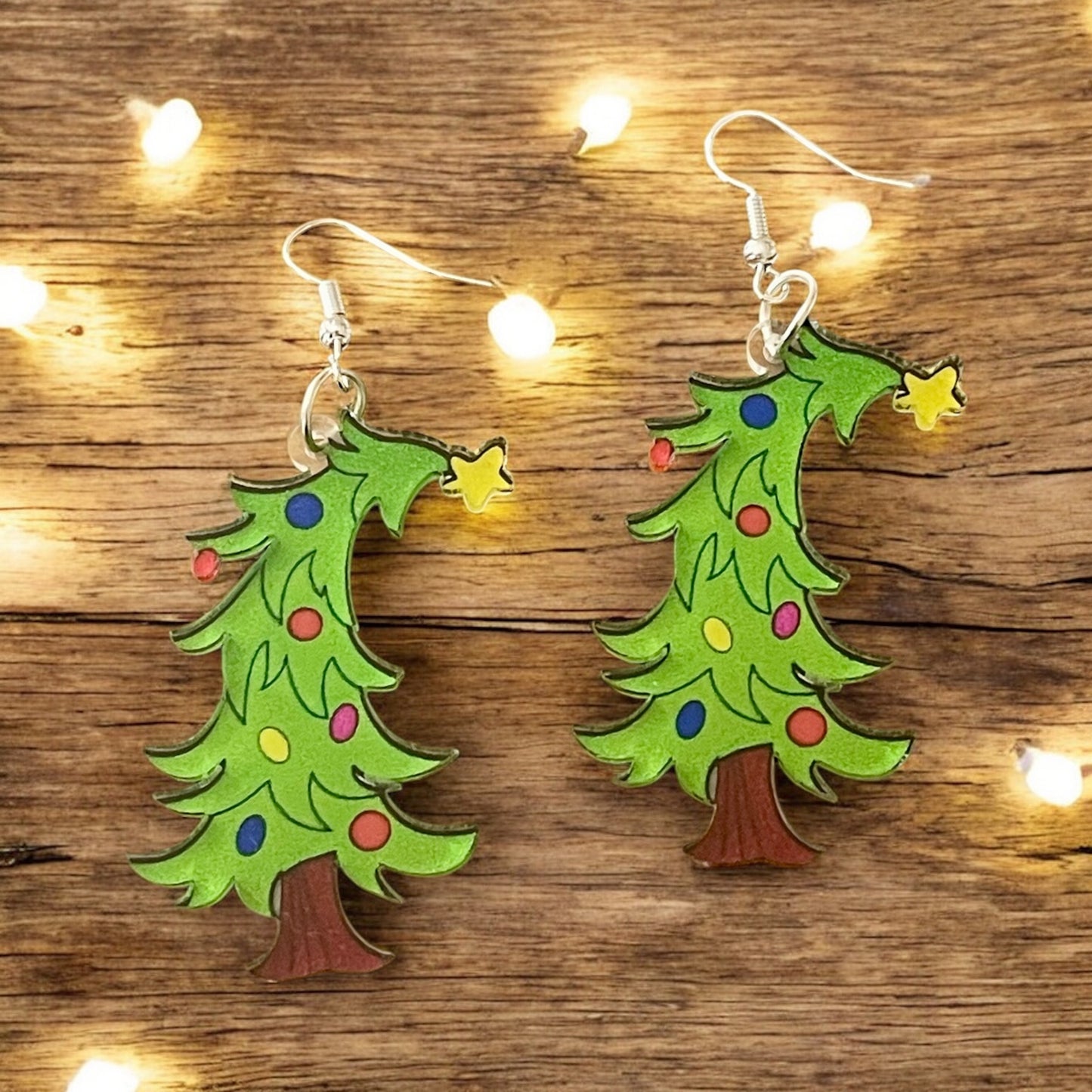 Grinch-Inspired Whimsical Christmas Tree Earrings