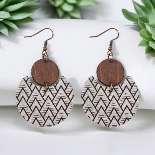 Boho Geometric Half-Crescent Wooden Earrings