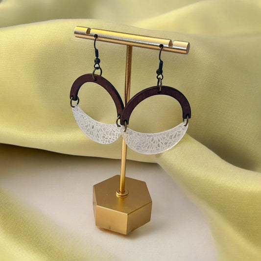 Half-Moon Wood and Acrylic Dangle Earrings