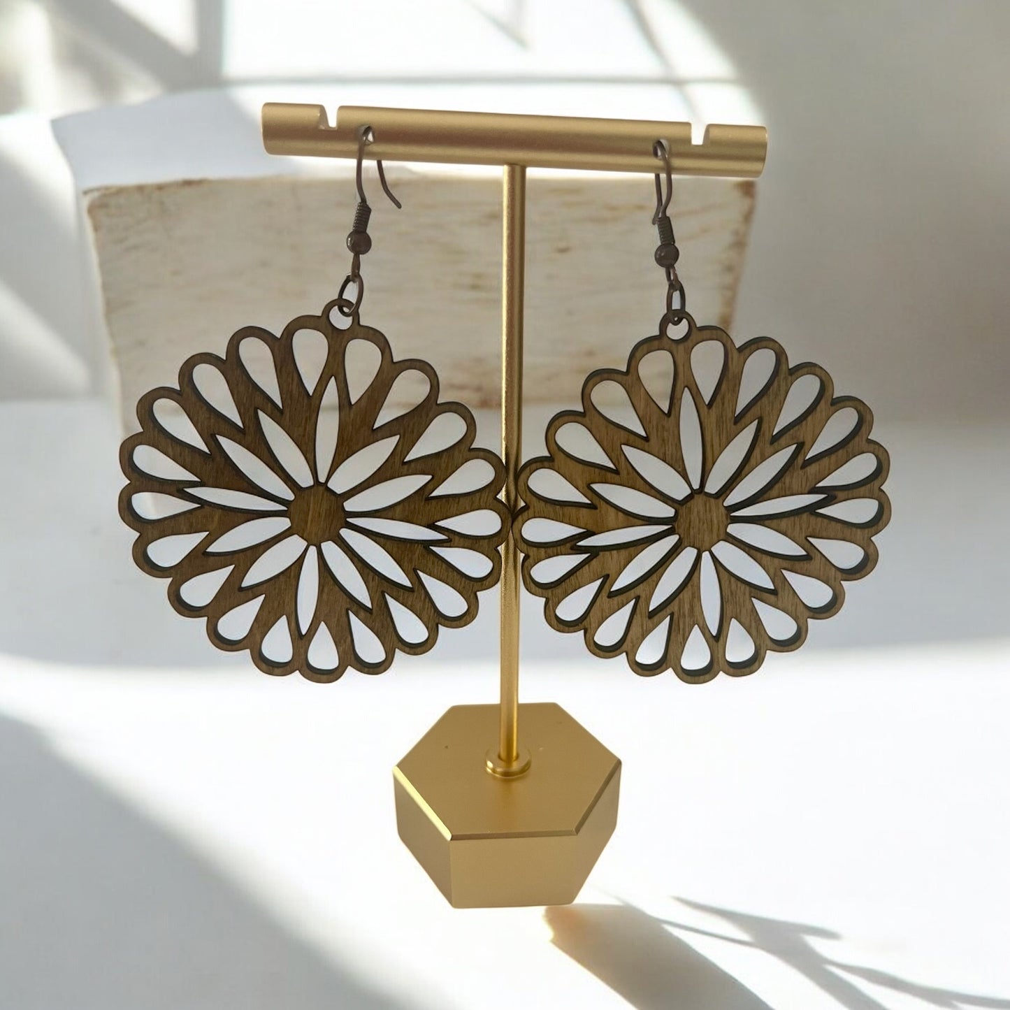 Handcrafted Geometric Elegance Wooden Dangles