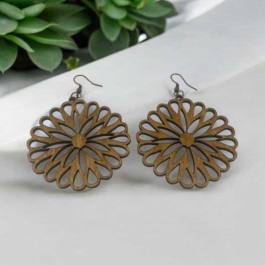 Handcrafted Geometric Elegance Wooden Dangles