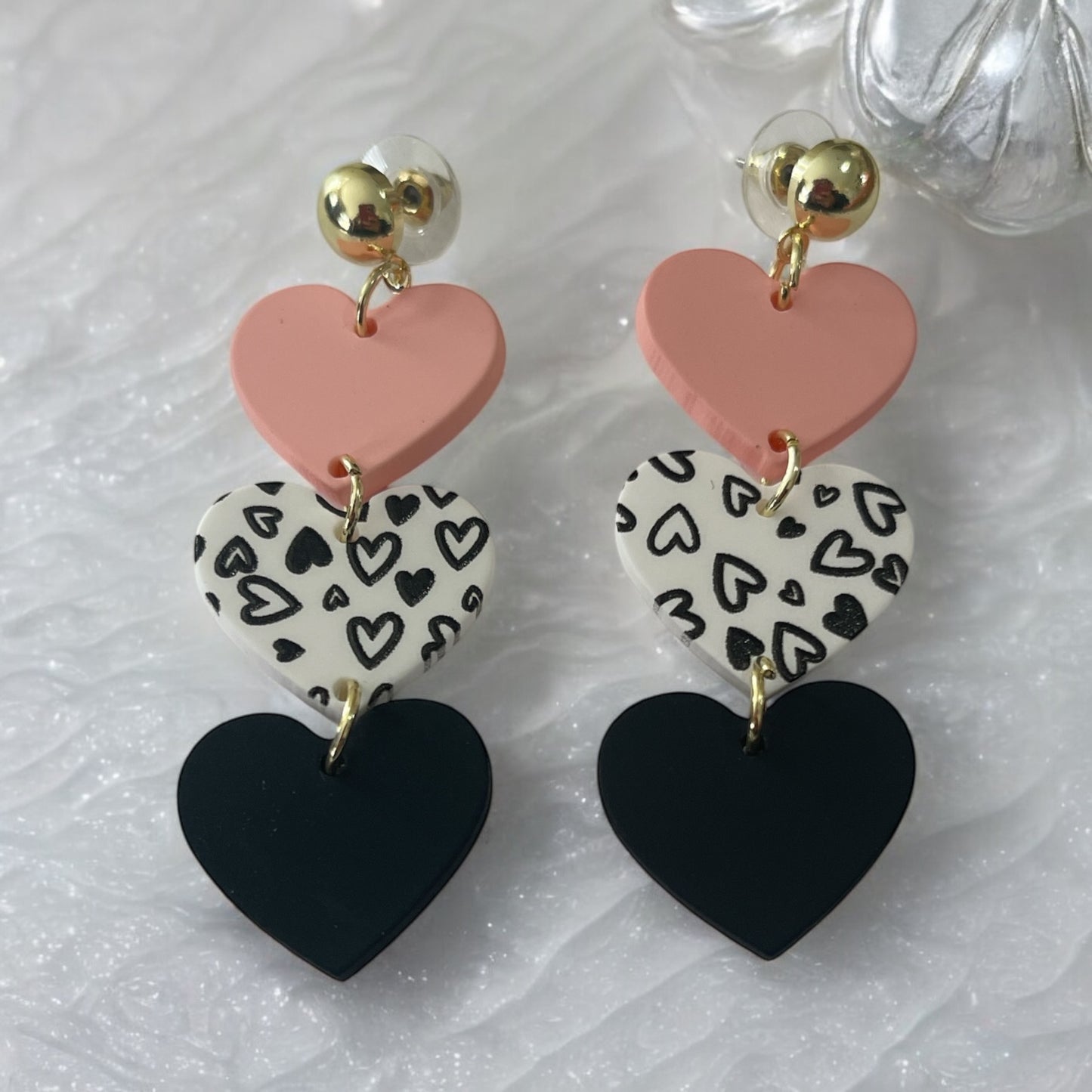 Triple Heart Drop Earrings