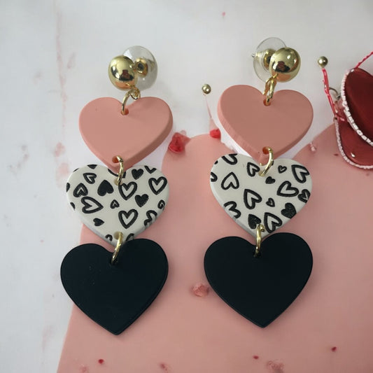 Triple Heart Drop Earrings