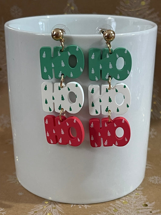 HoHoHo Festive Earrings in Red, Green, and White