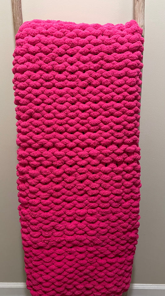 Chunky Hand-Knitted Hot Pink Jumbo Yarn Throw – Made to Order