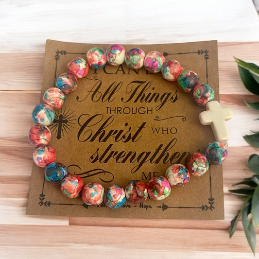 I Can Do All Things Through Christ Multi-Colored Beaded Bracelet