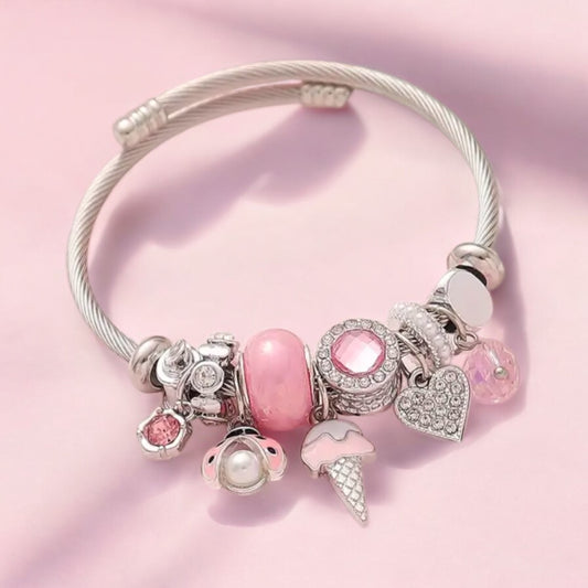 Pink Charm Bracelet with Sparkling Details