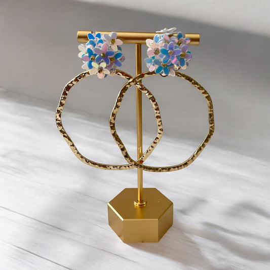 Iridescent Floral Hoop Earrings