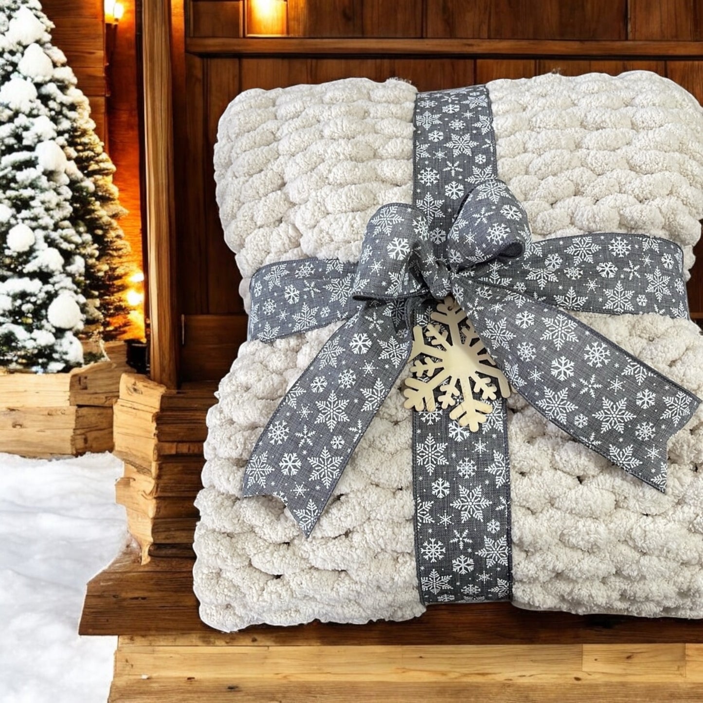 Chunky Hand-Knitted Ivory Jumbo Yarn Throw – Made to Order