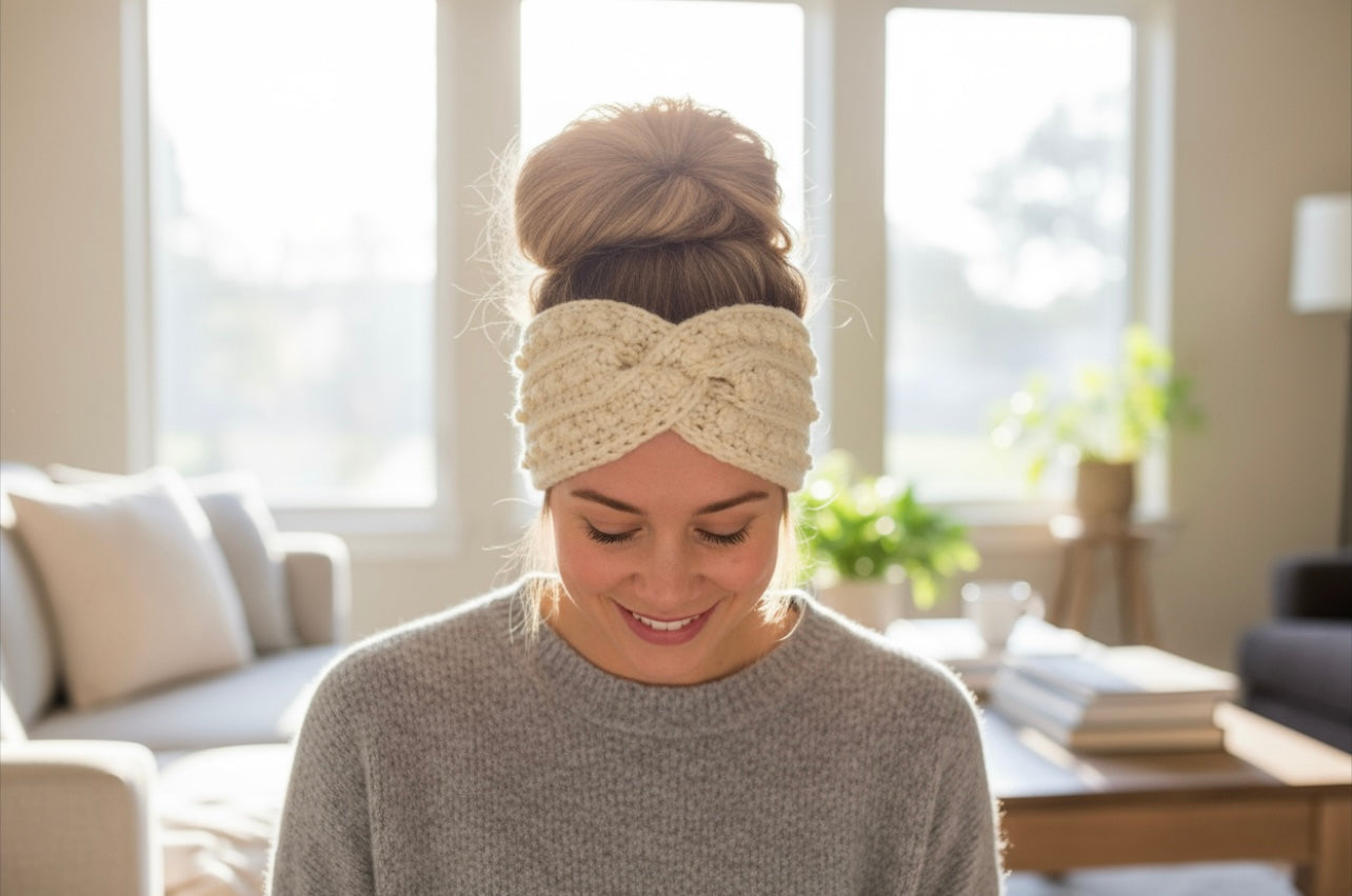 Enchanted Twist Crochet Headband - Ivory