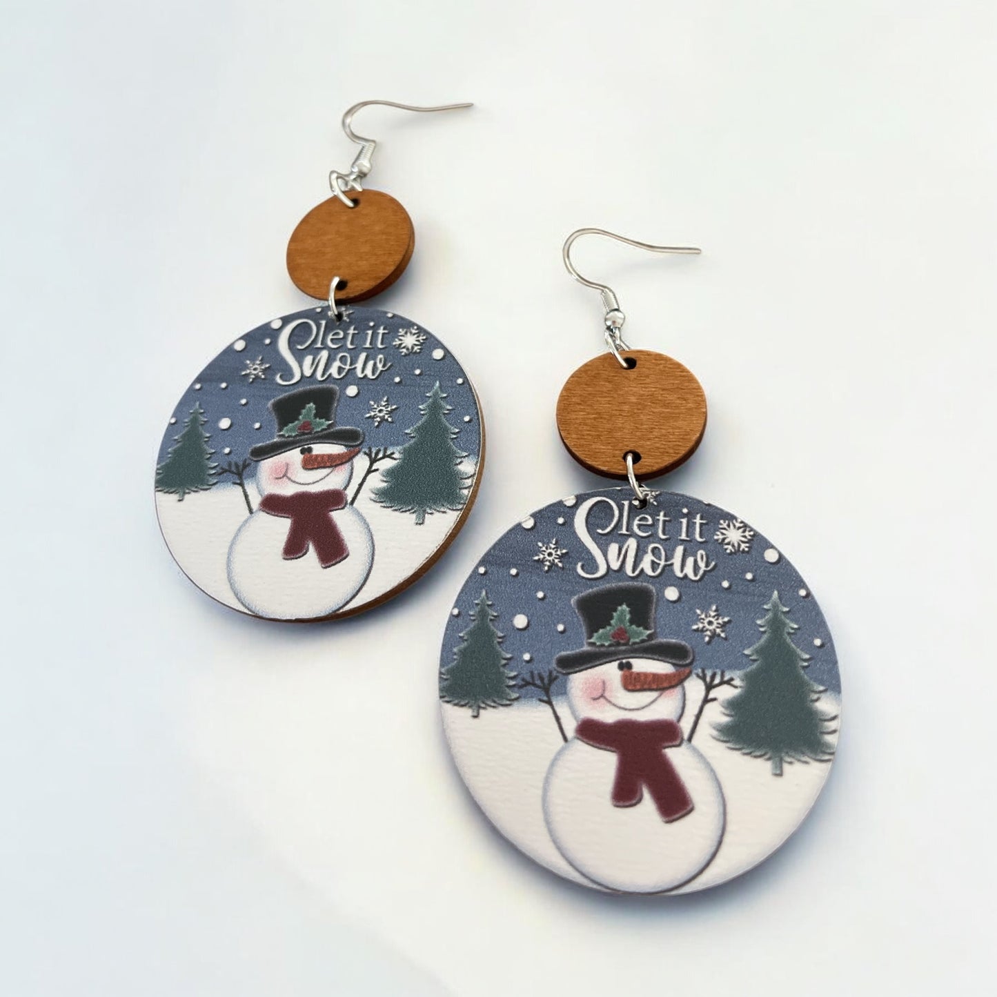 Wooden “Let It Snow” Earrings