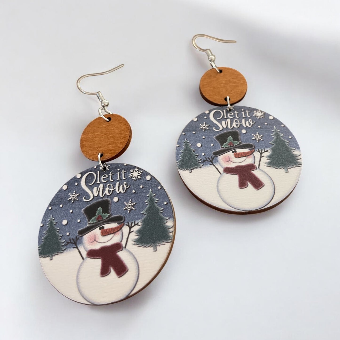 Wooden “Let It Snow” Earrings