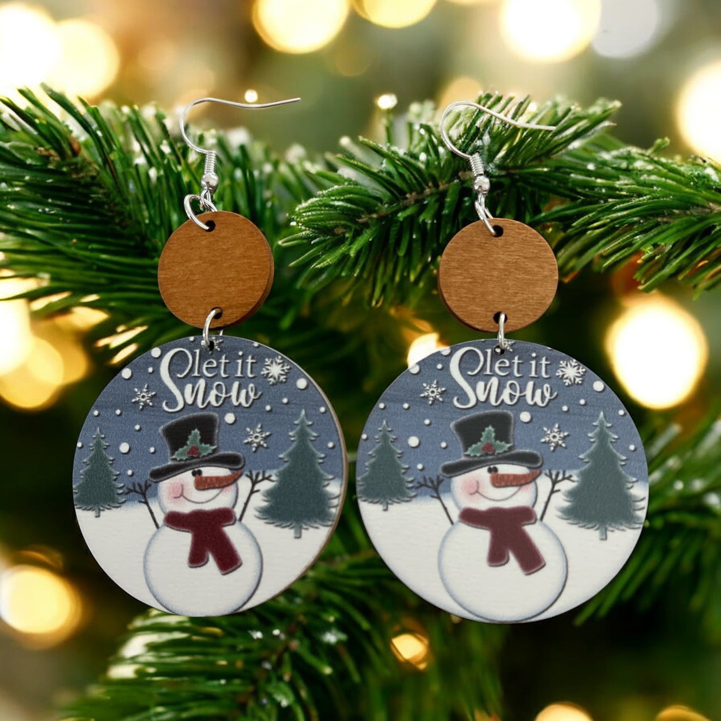 Wooden “Let It Snow” Earrings