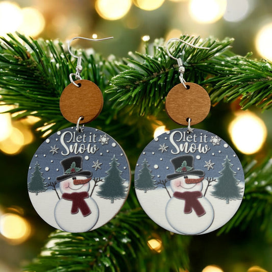 Wooden “Let It Snow” Earrings