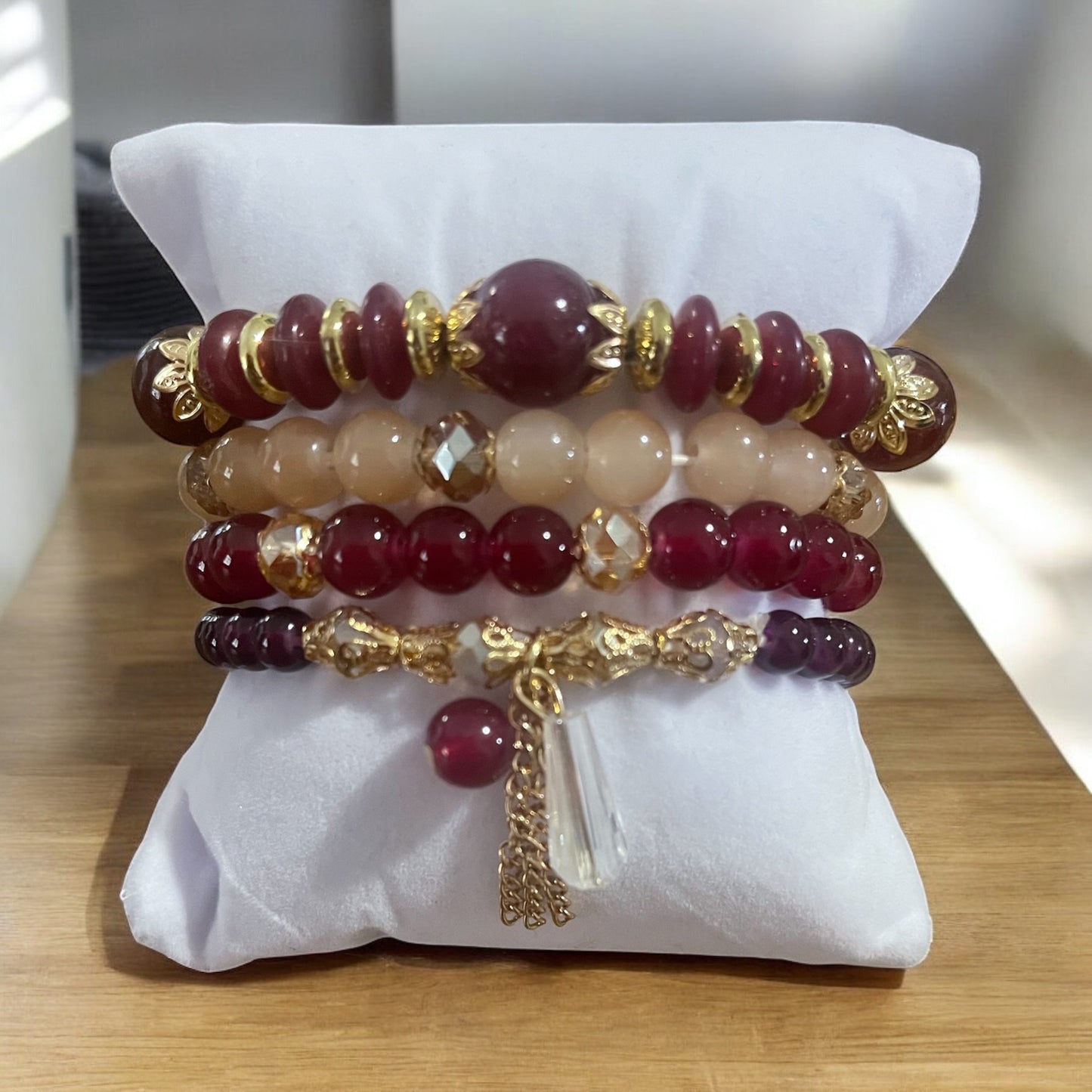 Maroon & Gold Luxe 4-Stack Bracelet Set