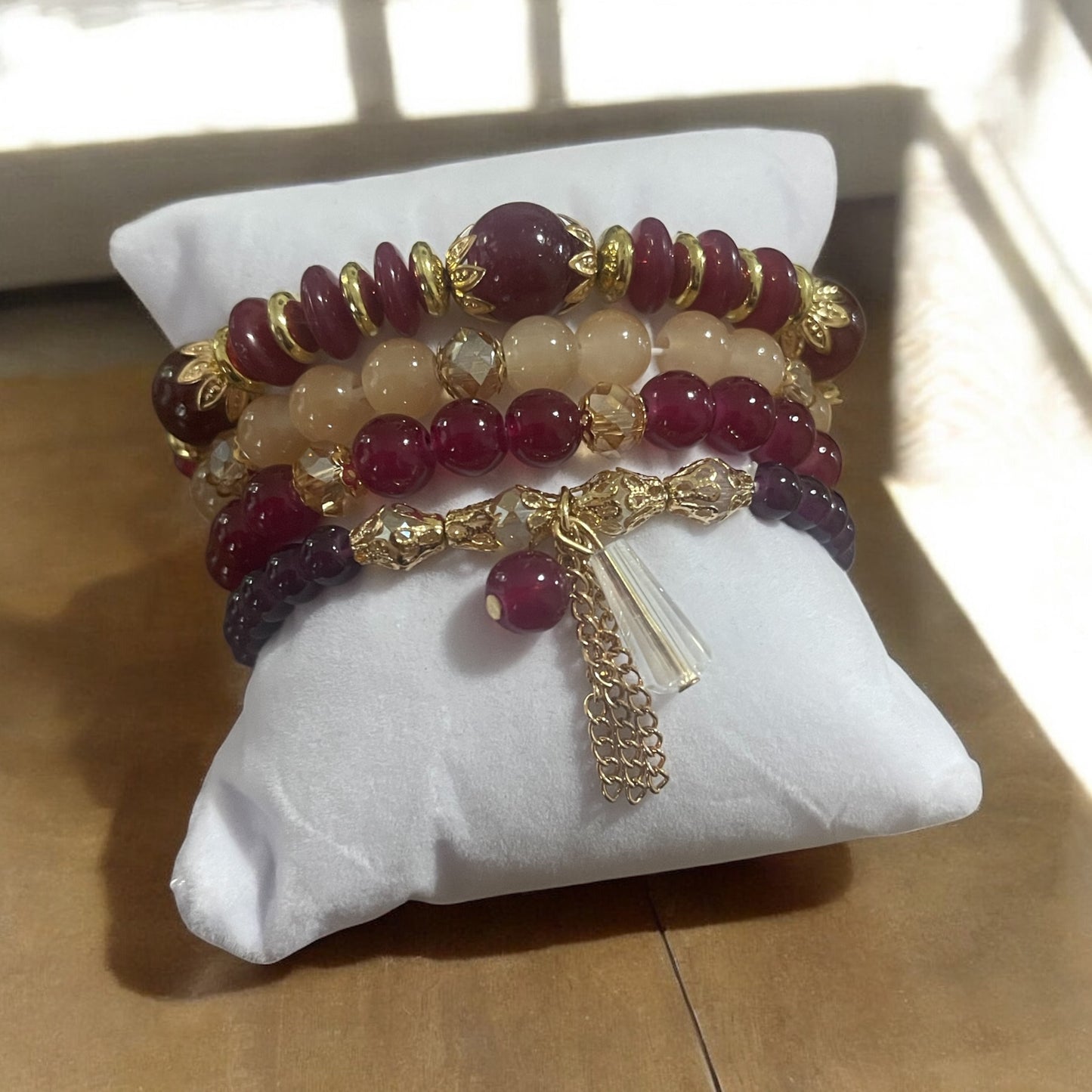 Maroon & Gold Luxe 4-Stack Bracelet Set
