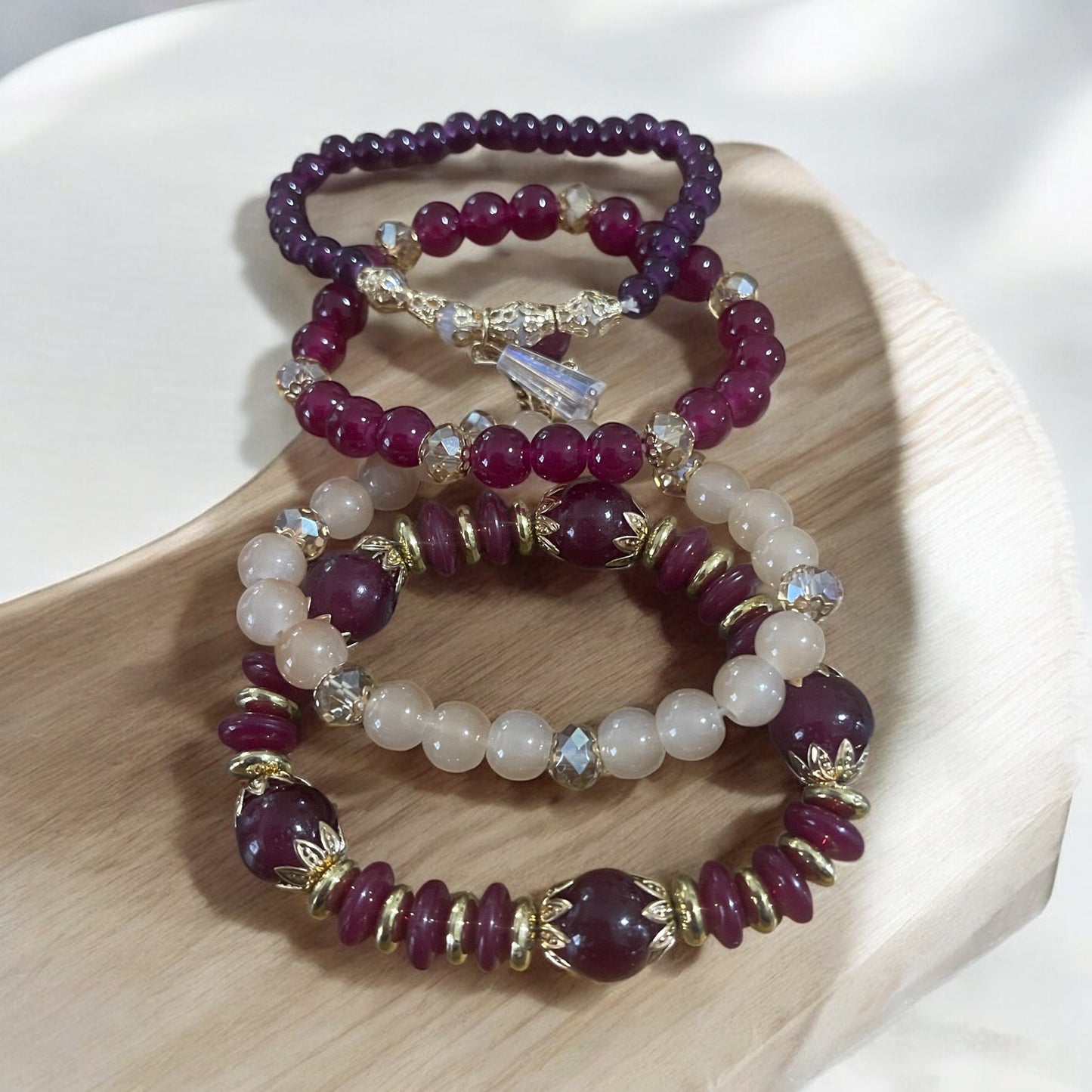 Maroon & Gold Luxe 4-Stack Bracelet Set