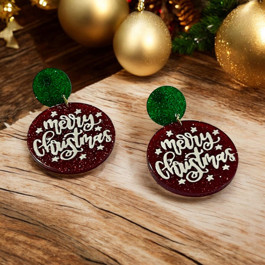Merry Christmas Glitter Earrings