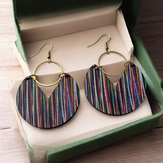 Multi-Colored Wooden Hoop Earrings