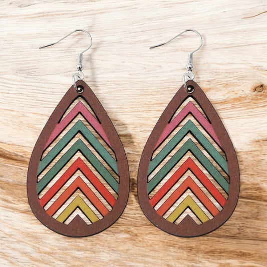 Multicolored Wooden Teardrop Earrings