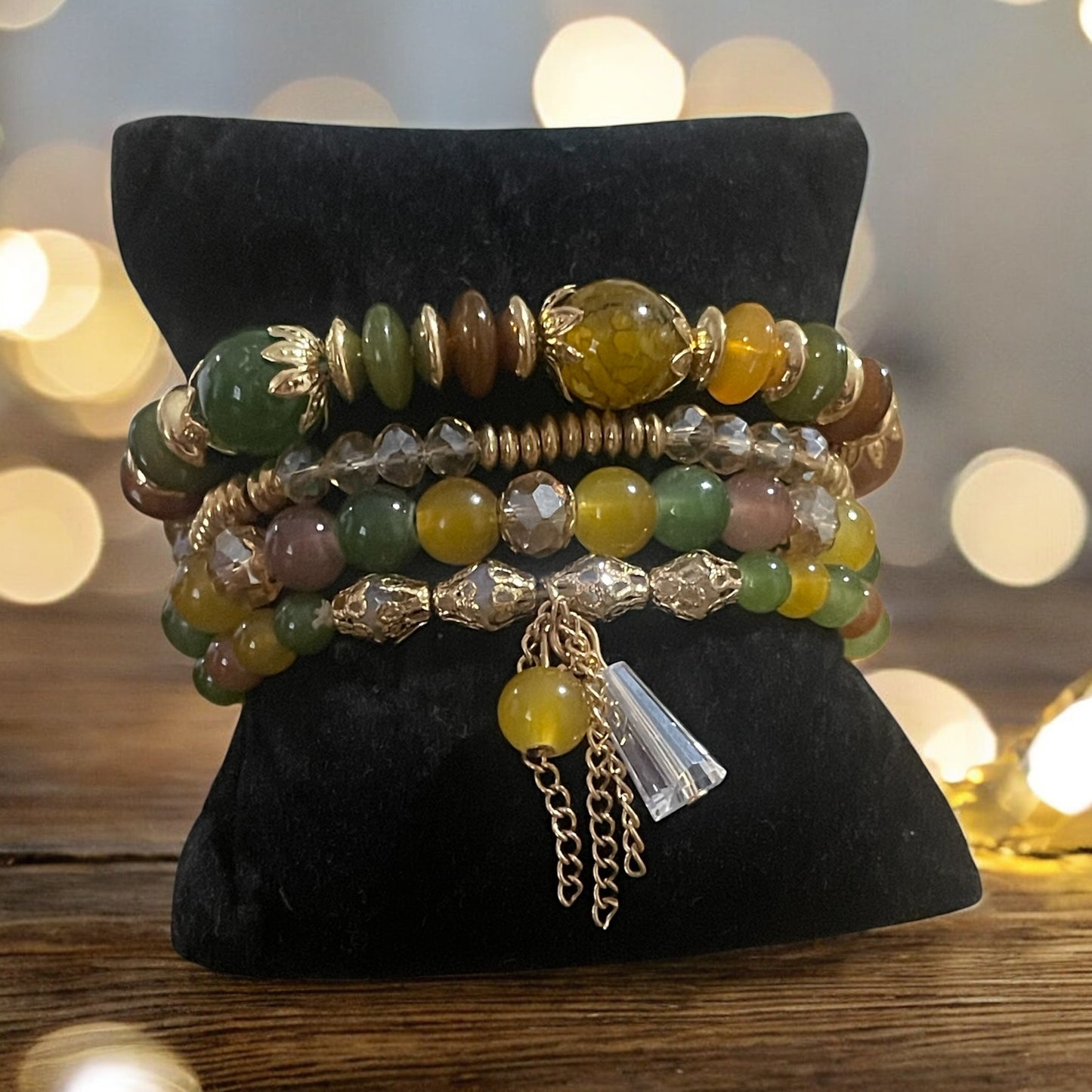 Earthstone Harmony 4-Piece Bracelet Stack – Multicolor Naturals with Gold & Chain Accents