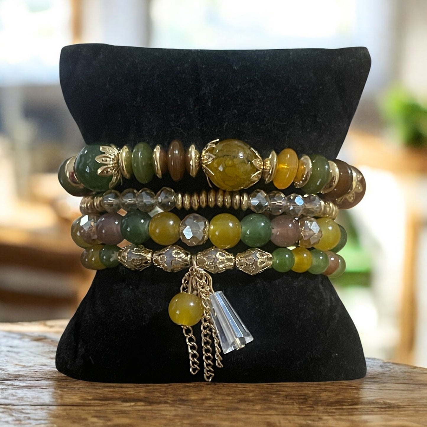 Earthstone Harmony 4-Piece Bracelet Stack – Multicolor Naturals with Gold & Chain Accents