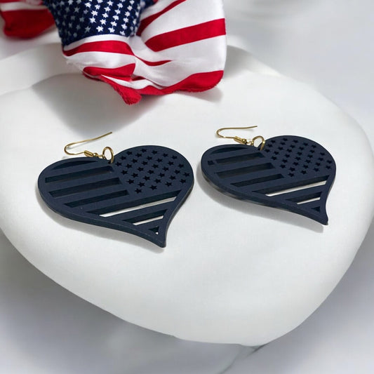 Navy Heart Flag Earrings