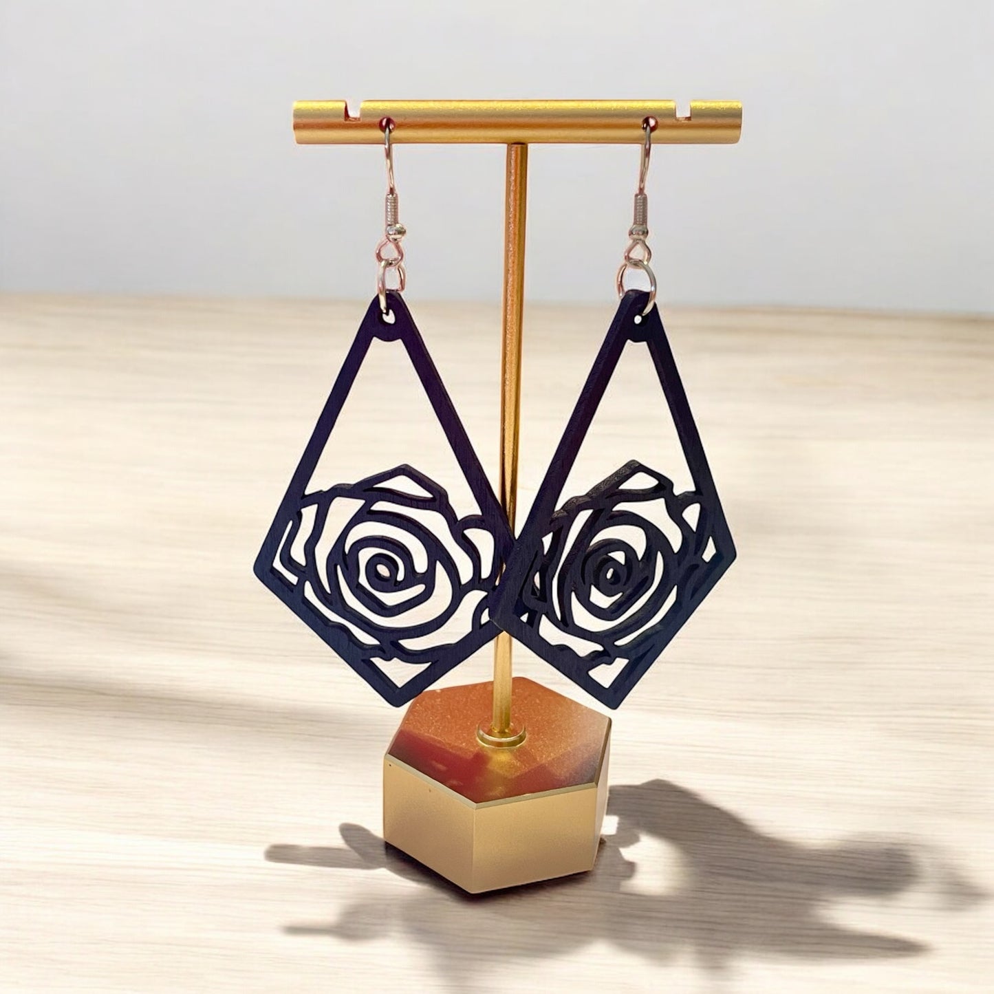 Midnight Rose Wood Earrings