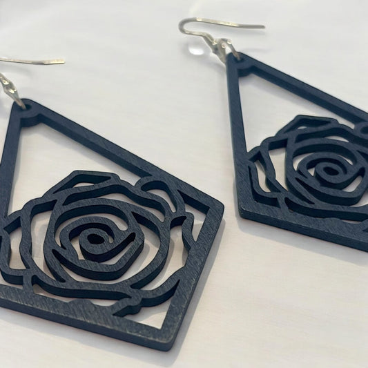 Midnight Rose Wood Earrings