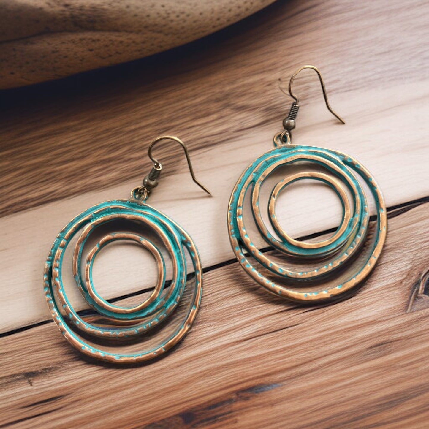 Suede Necklace and Earring Set – Brown Bead, Wood & Bronze Teal Accent
