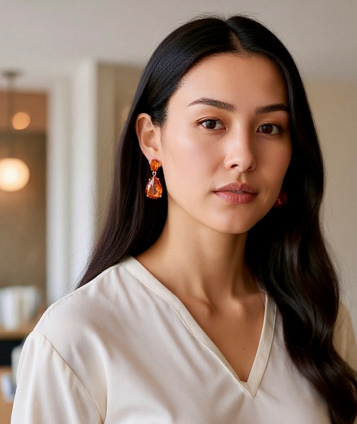 Fiery Orange Teardrop Earrings