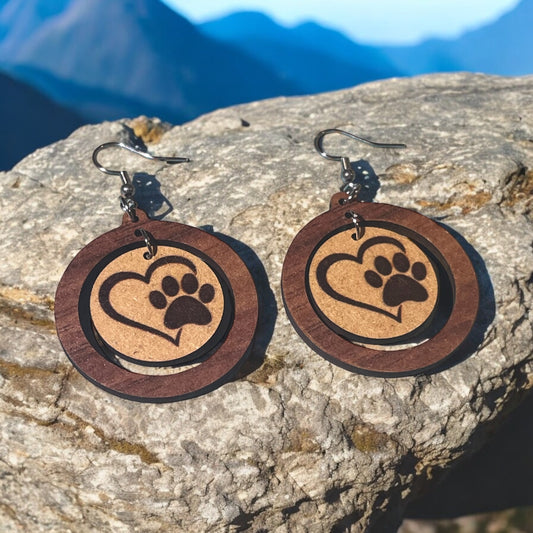 Paw Print Heart Circle Earrings
