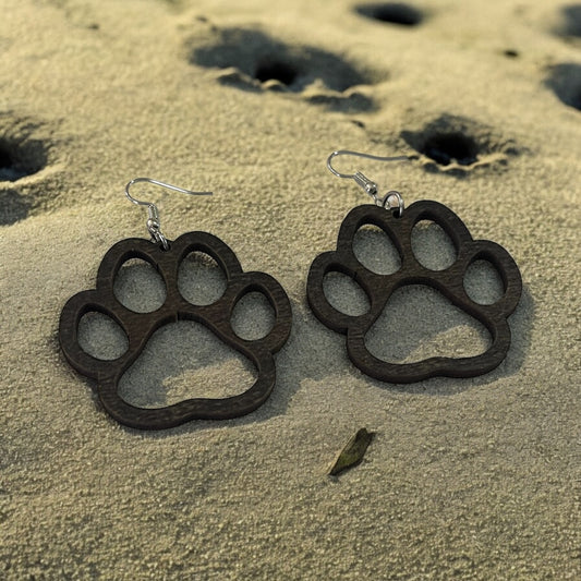 Classic Wooden Paw Print Earrings