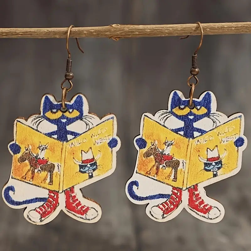 Wooden Pete The Cat Earrings