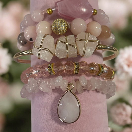 Elegant Blush Pink Gemstone Bracelet Set