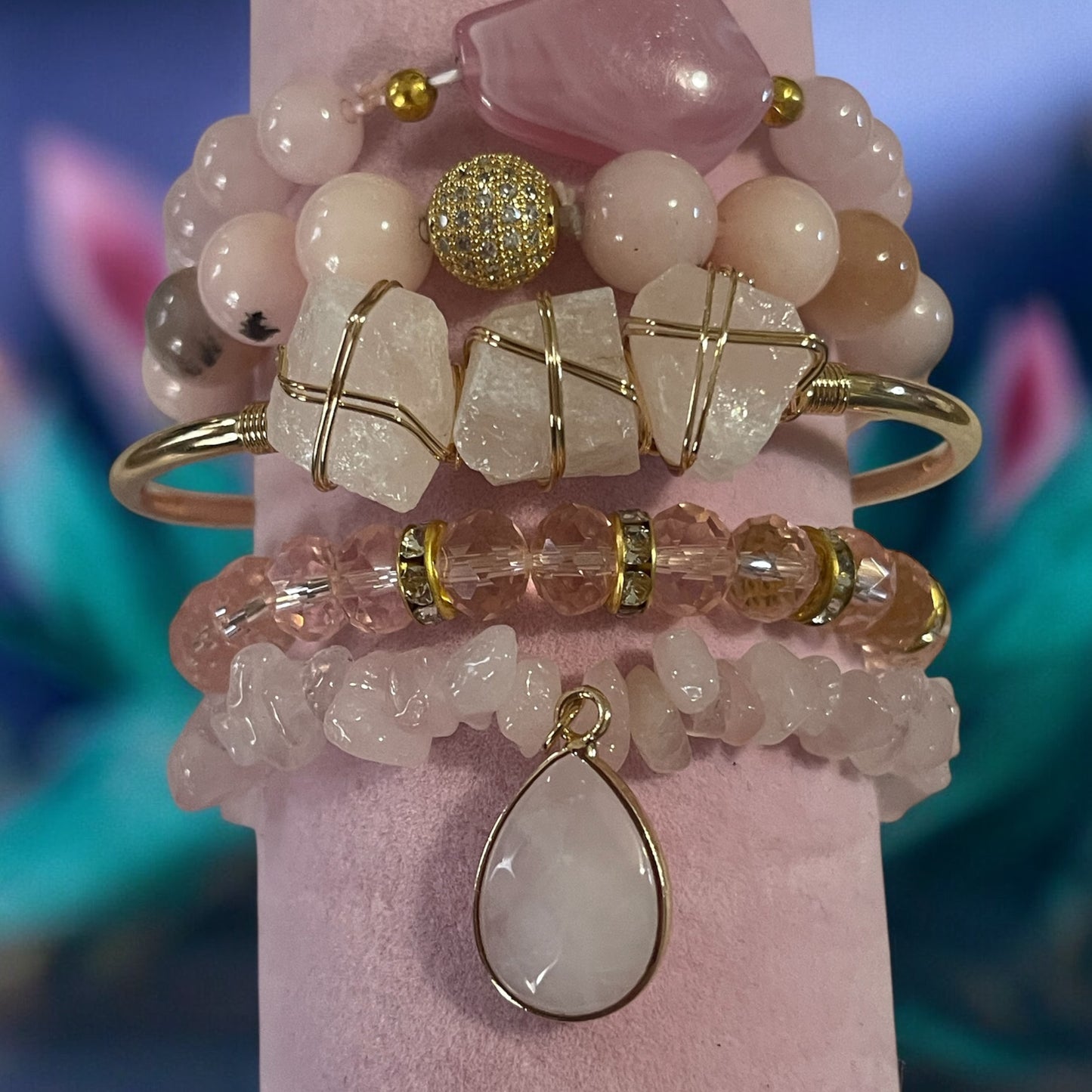 Elegant Blush Pink Gemstone Bracelet Set