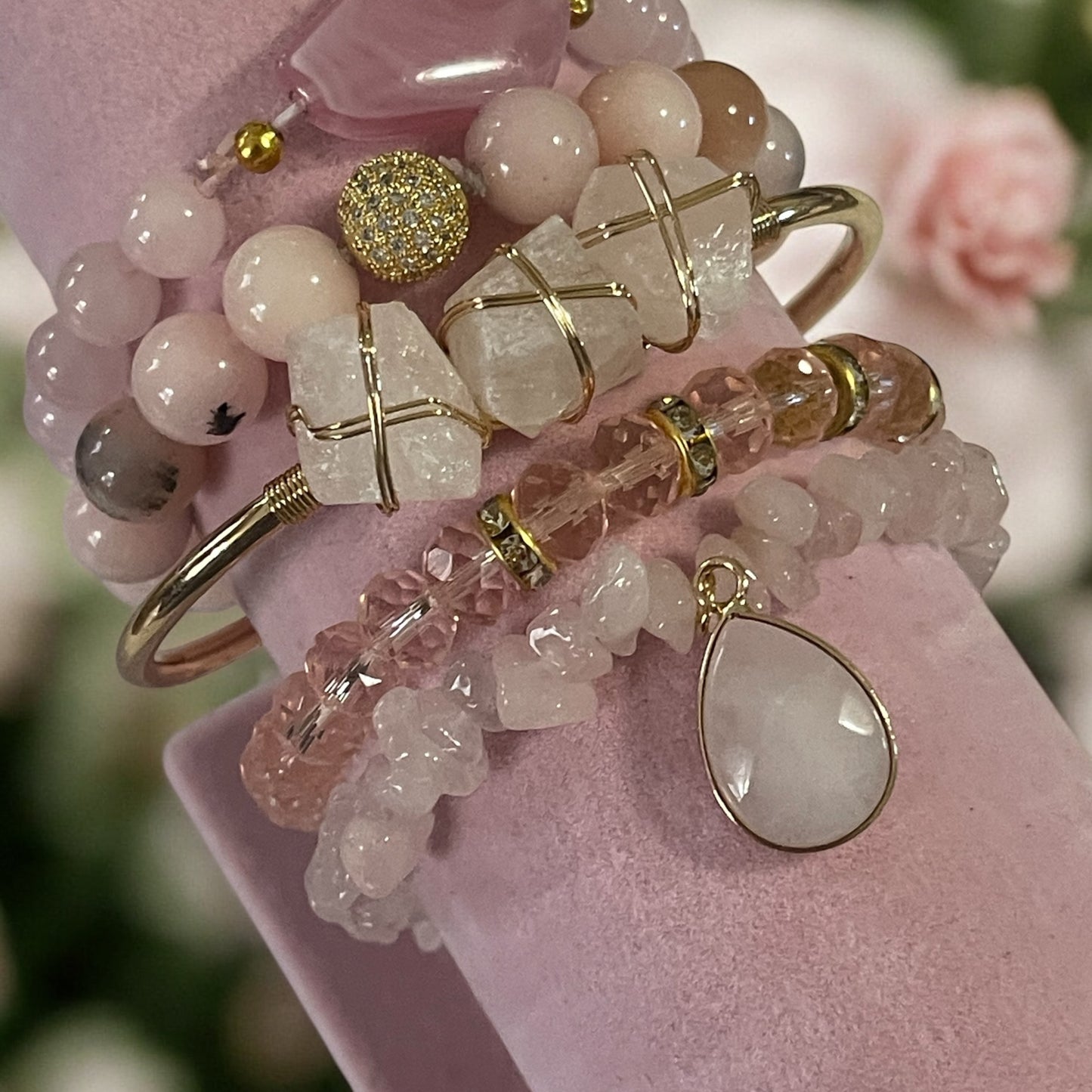 Elegant Blush Pink Gemstone Bracelet Set