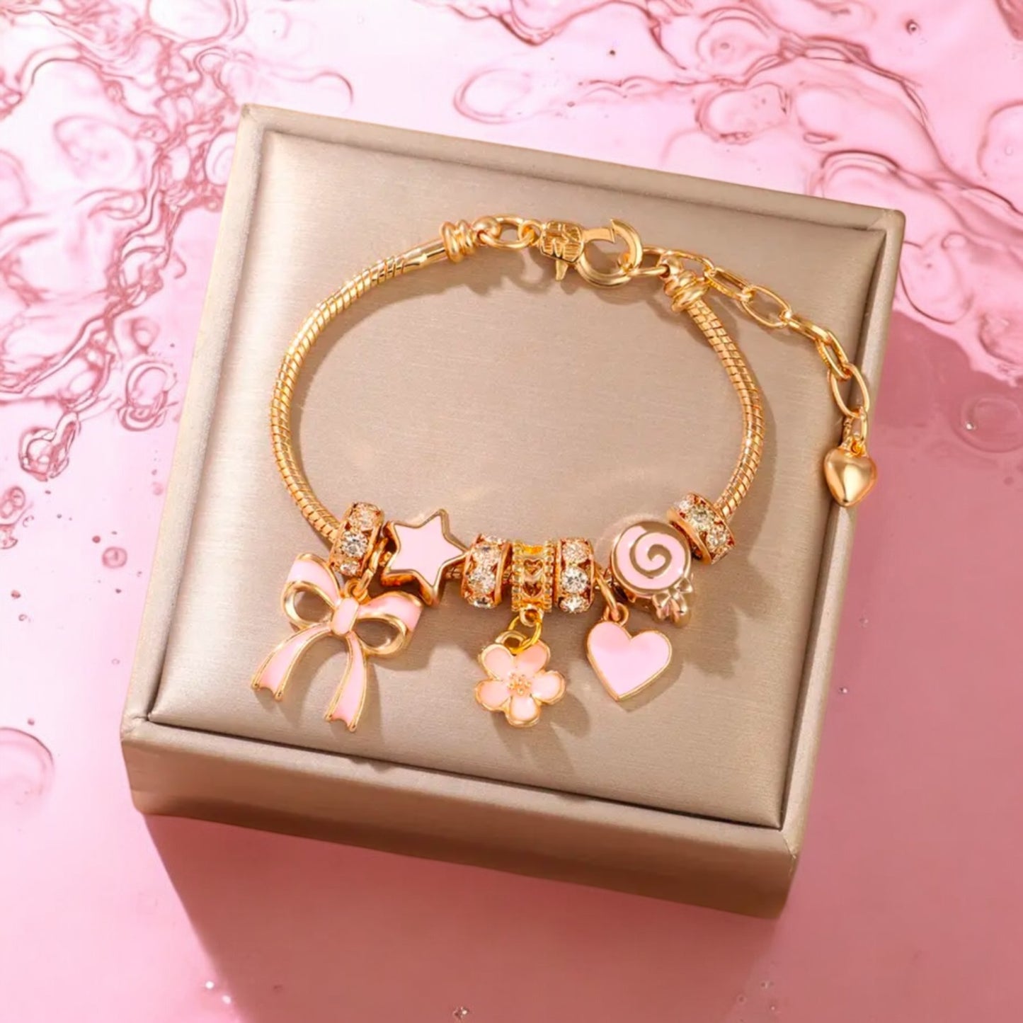 Pink & Gold Charm Bracelet