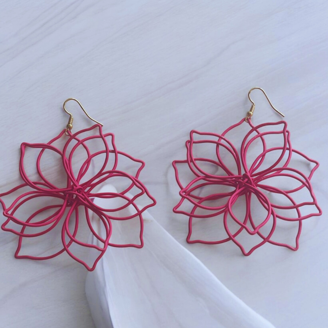 Pink Flower Wire Earrings