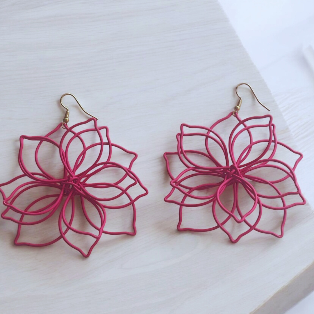 Pink Flower Wire Earrings