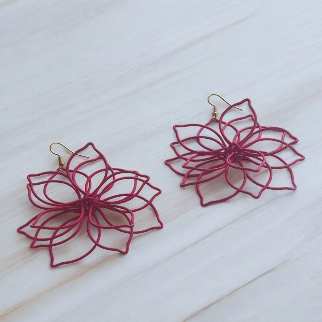 Pink Flower Wire Earrings