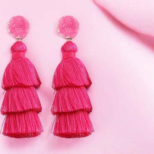 Pink Tiered Tassel Earrings