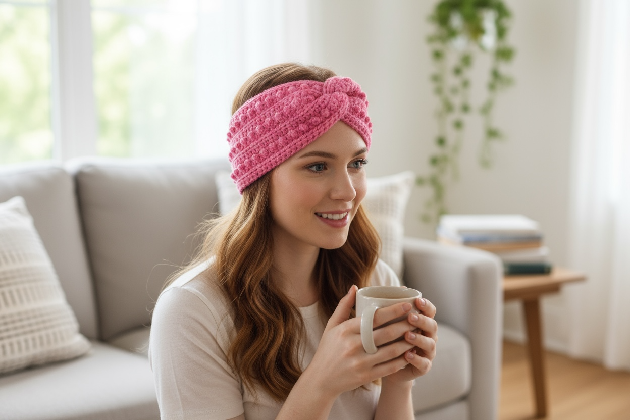 Enchanted Twist Crochet Headband - Pink