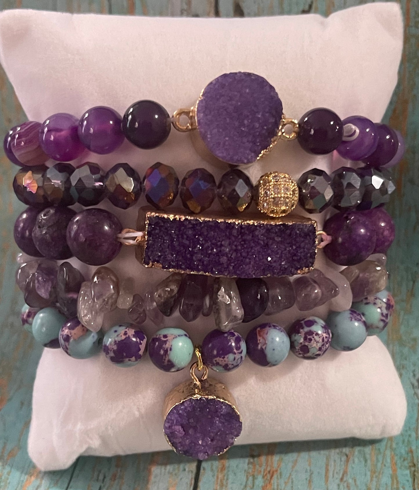 5-piece Amethyst & Turquoise Stone Bracelet Set