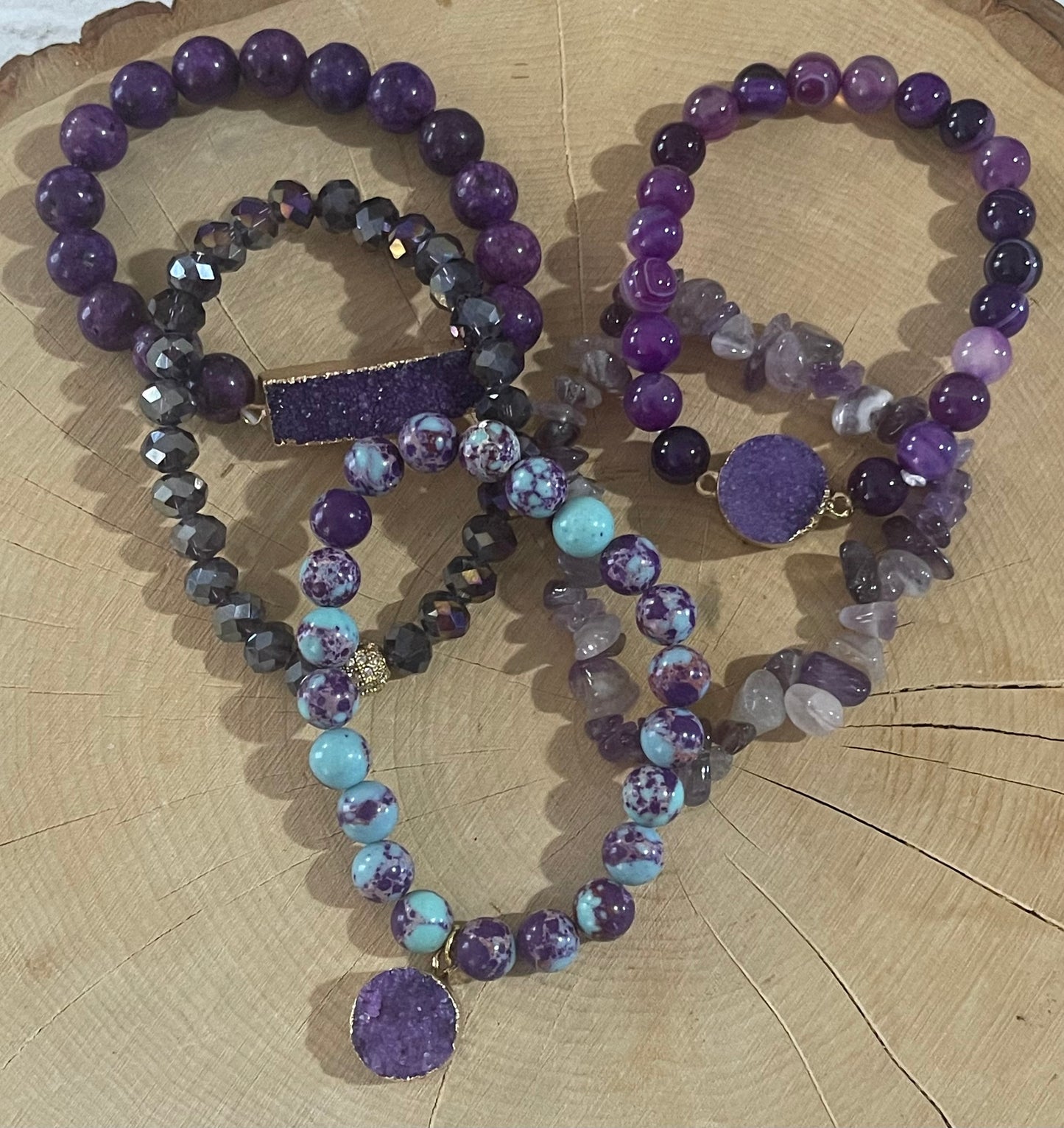 5-piece Amethyst & Turquoise Stone Bracelet Set