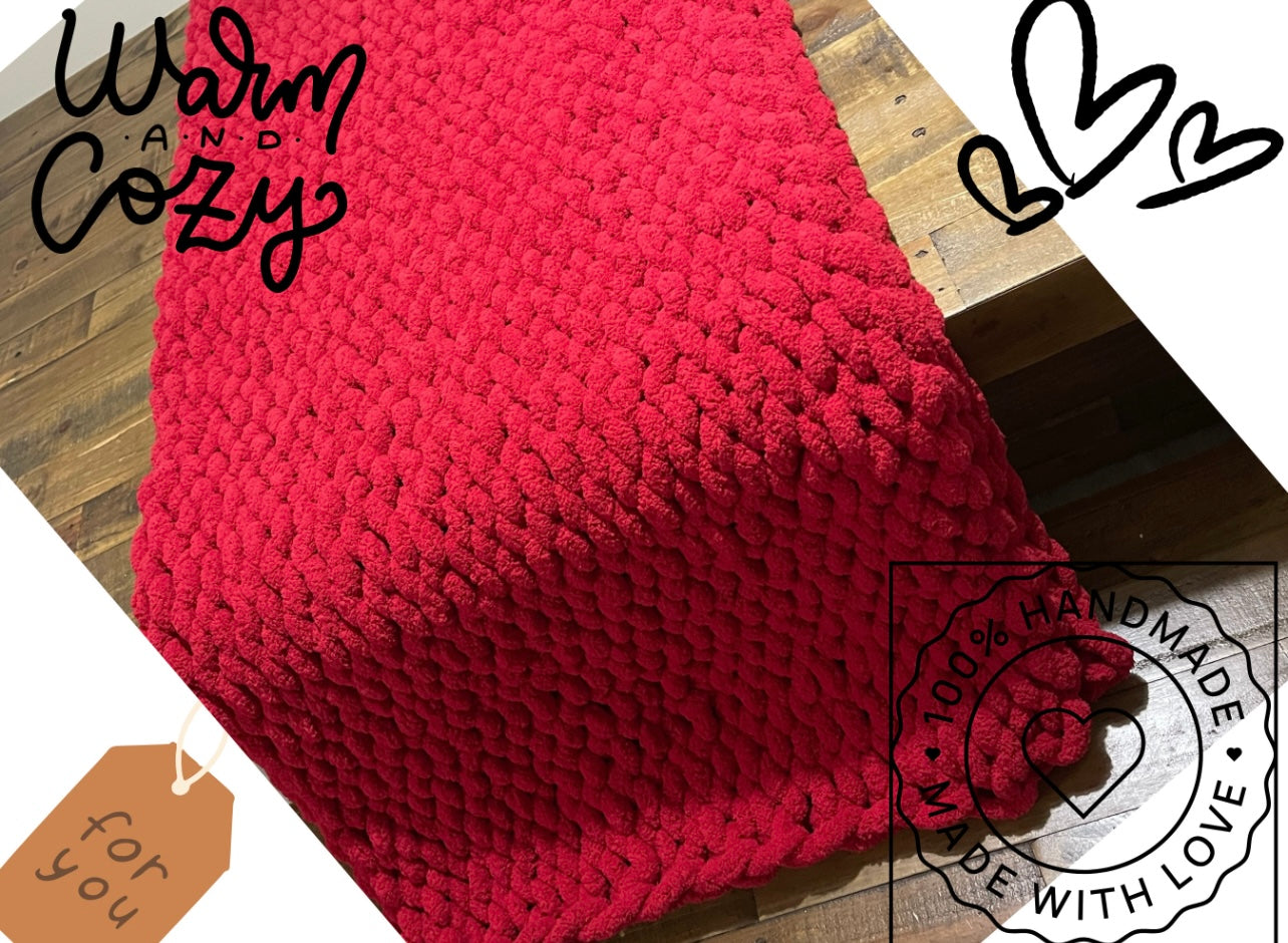 Chunky Hand-Knitted Red Jumbo Yarn Throw – Made to Order