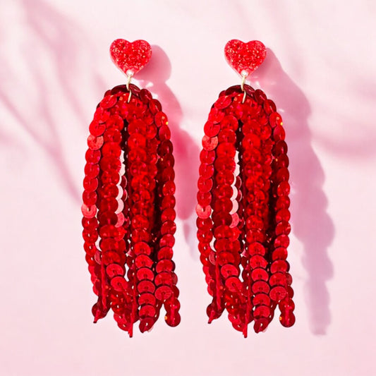 Dazzling Red Heart Sequin Earrings