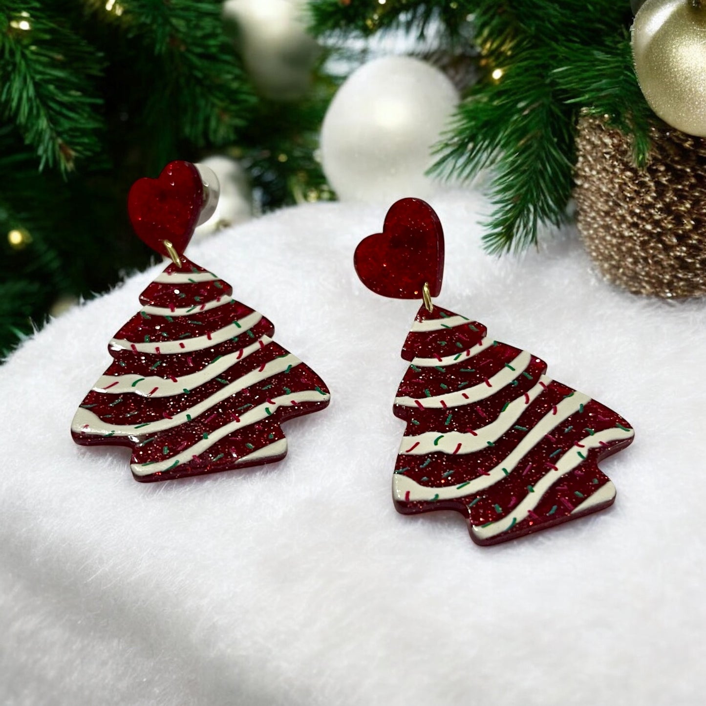 Peppermint Twist Christmas Tree Earrings
