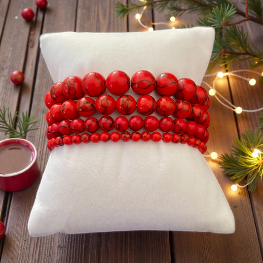 Bold Red Stone 4-Stack Bracelet Set